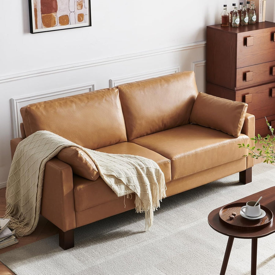 Leather Loveseat Sofa 2-3 Seater Leather Tan 66 Modern Couch for Lounge Office