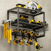 Heavy-Duty Wall Tool Rack 41.9x21x33cm 4-Slot Drill & Battery Organizer