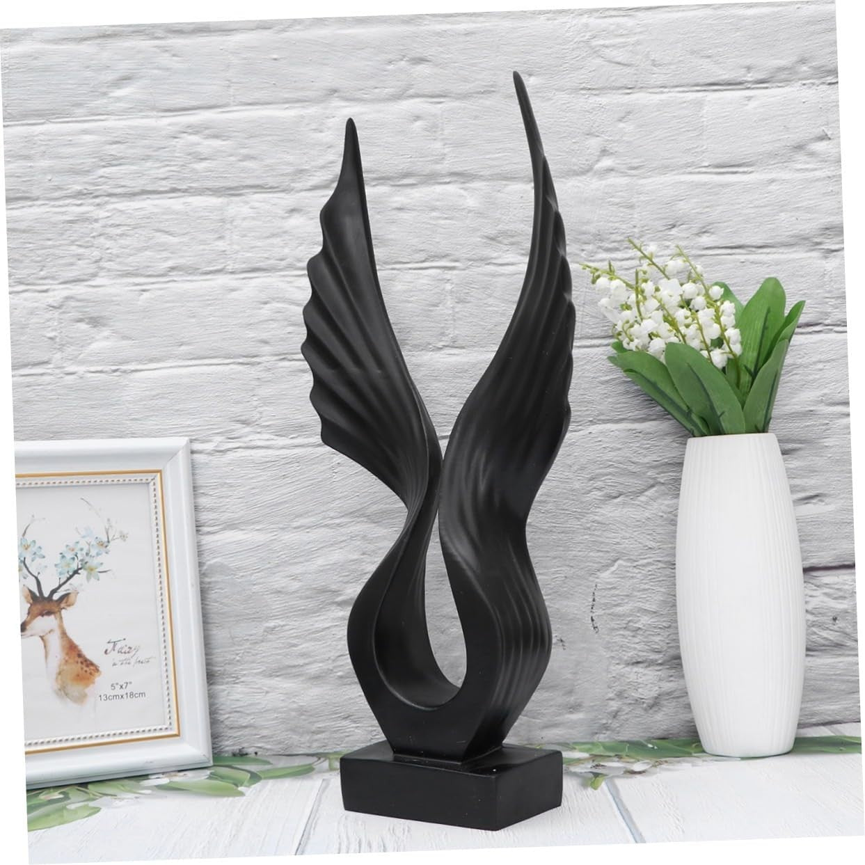 Black Angel Wing Resin Sculpture Modern Ornament for Home Table Shelf Decor