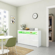 Modern LED Sideboard Cabinet 3 Doors + Open Shelf Storage White 152cm