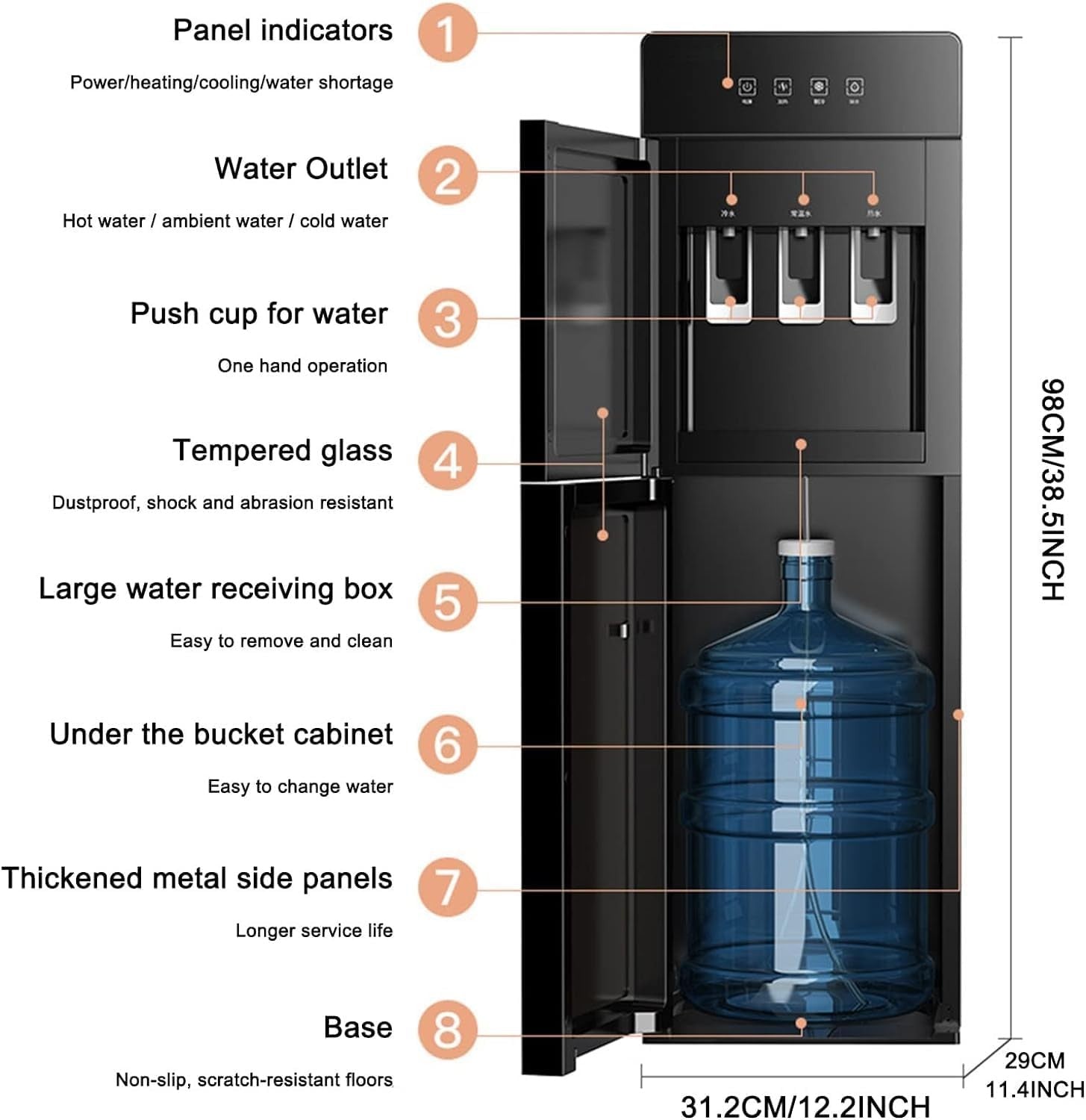 3-in-1 Hot Cold Water Dispenser Bottom Load 5 Gallon Home Office