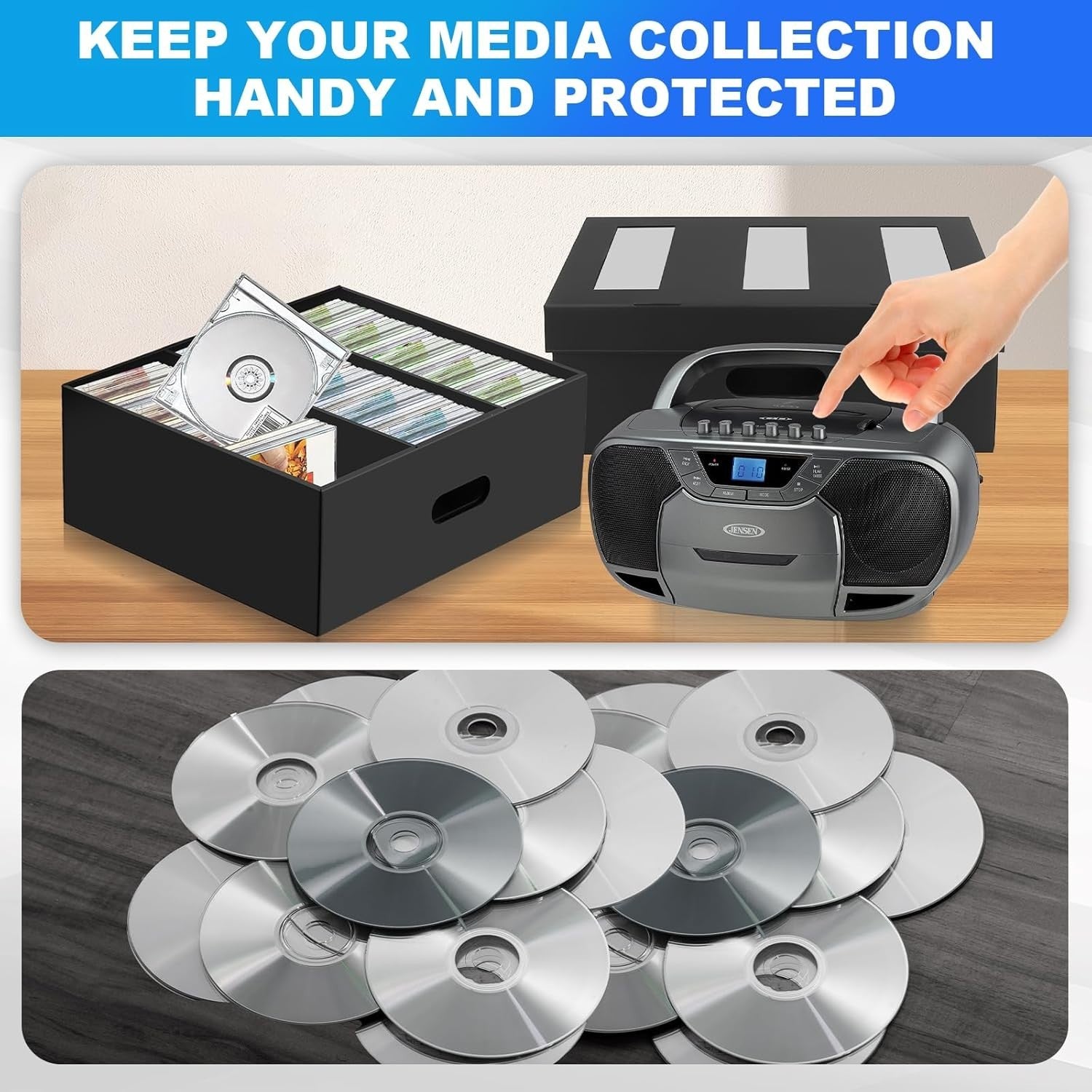 5 Pack CD Storage Boxes Cardboard Organizer Holds 450 CDs Stackable Lid