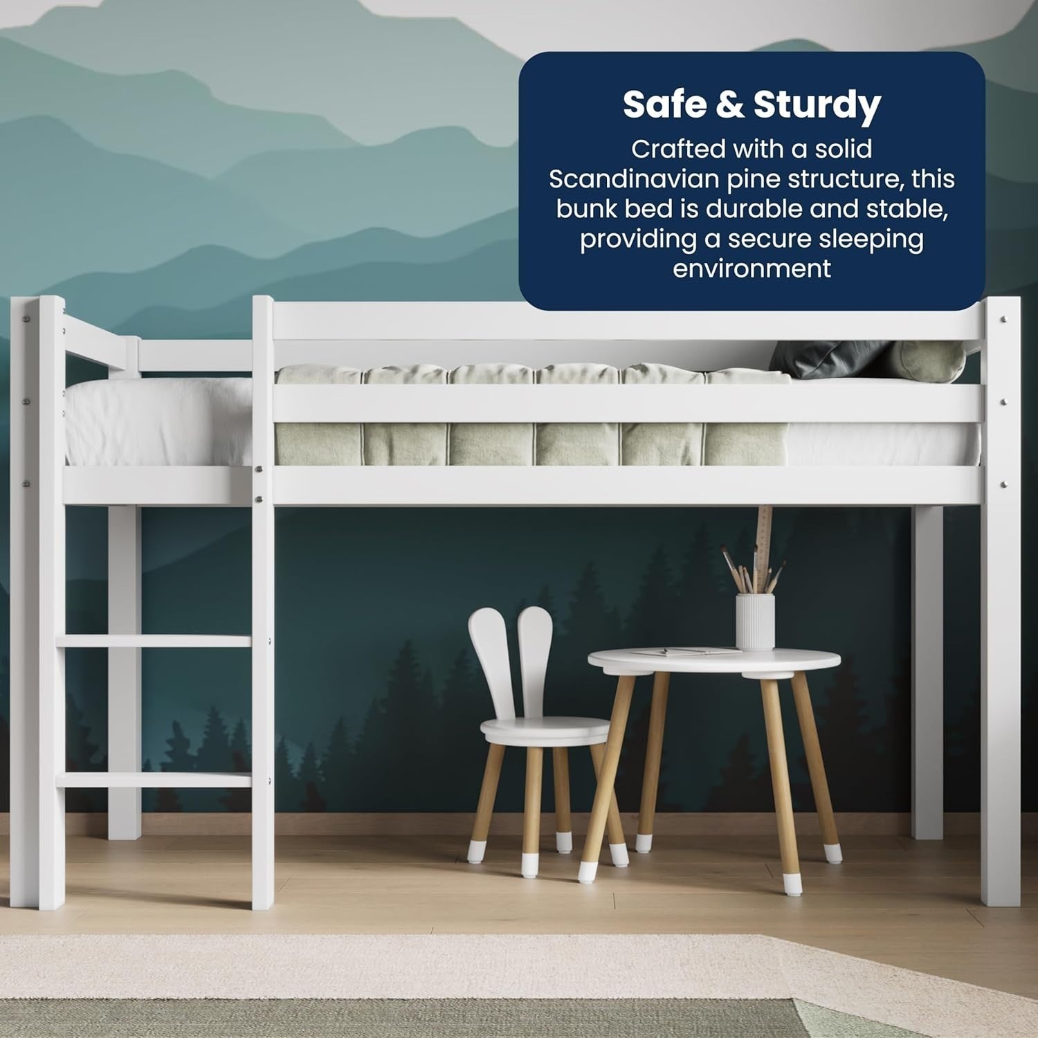 Flair White Mid Sleeper Cabin Bed for Kids with Storage, Compact Pine Frame