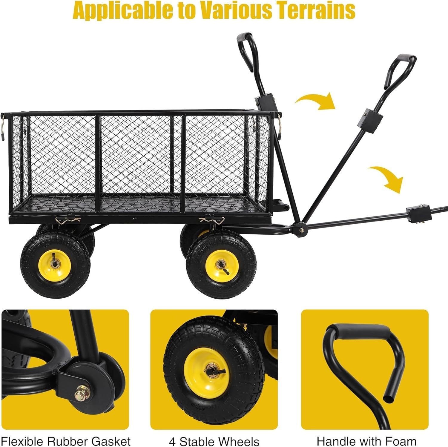 Oversized 800lb Heavy Duty Garden Cart Flatbed Wagon w/ Removable Sides & Dump