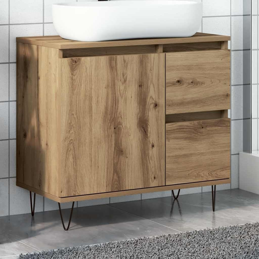 Modern Bathroom Vanity Cabinet Artisan Oak Storage Unit 65cm Under Sink Cupboard