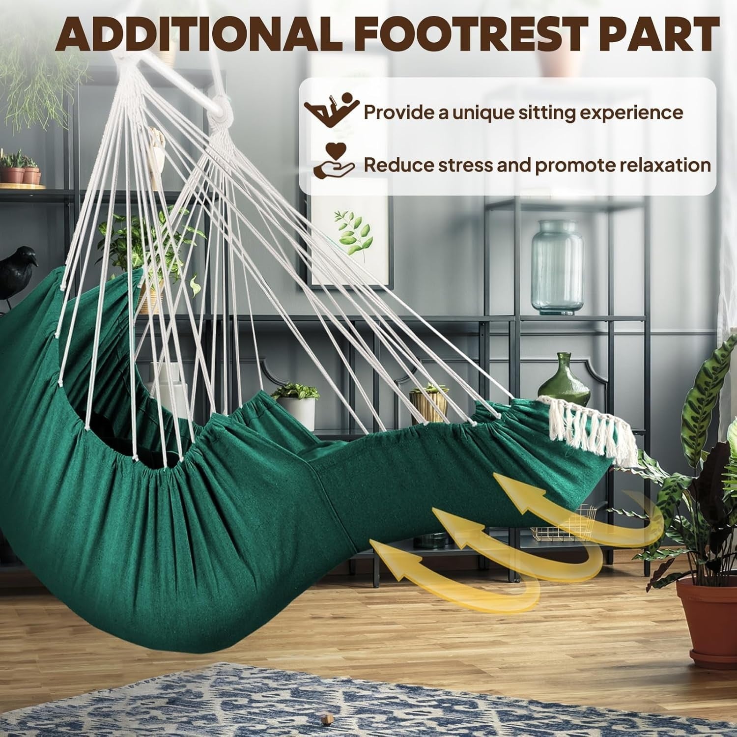 Hammock Chair with Footrest & Cushions | 550lbs Heavy Duty Indoor Outdoor Seat