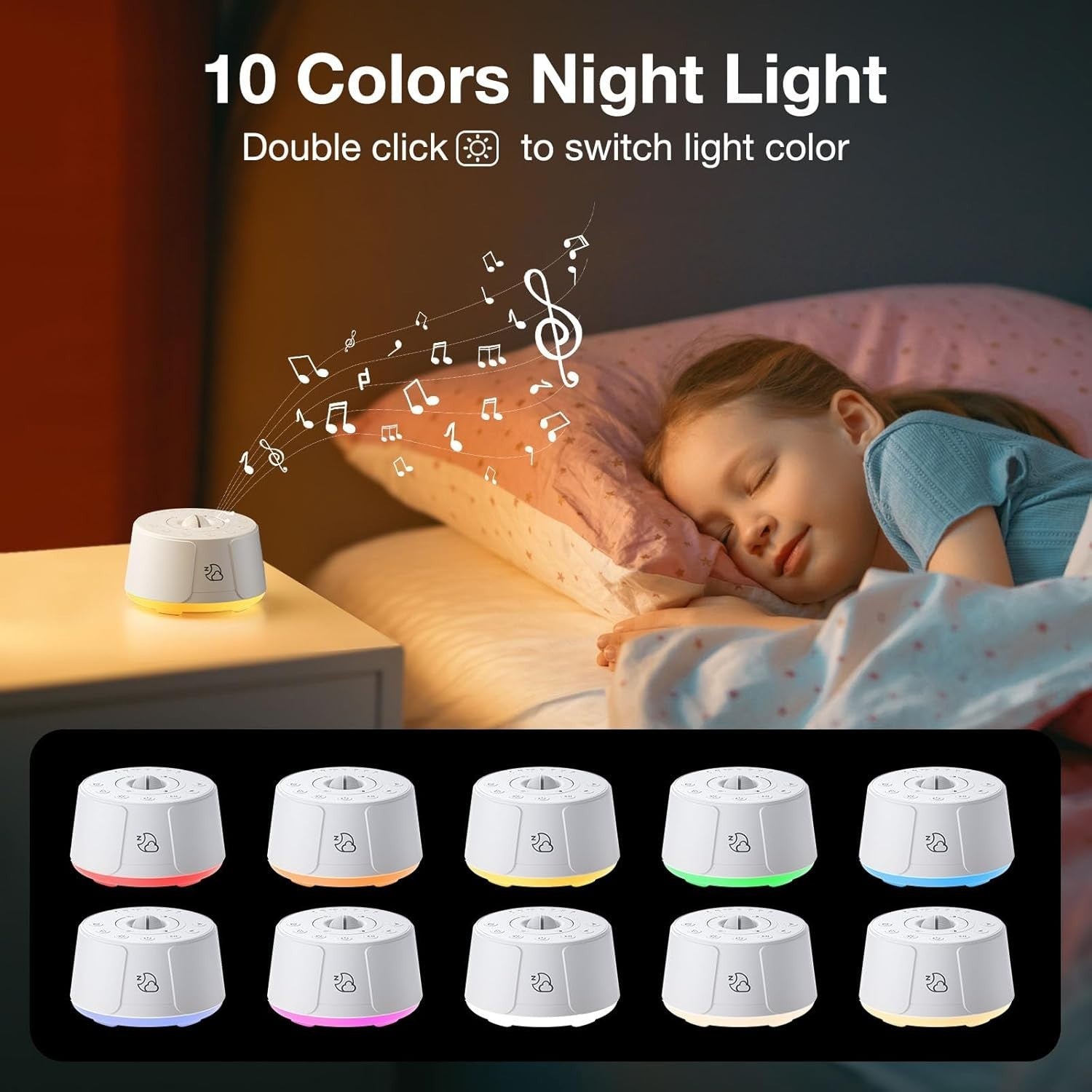 Portable White Noise Machine for Baby & Adult, 30 Soothing Sounds + Night Light