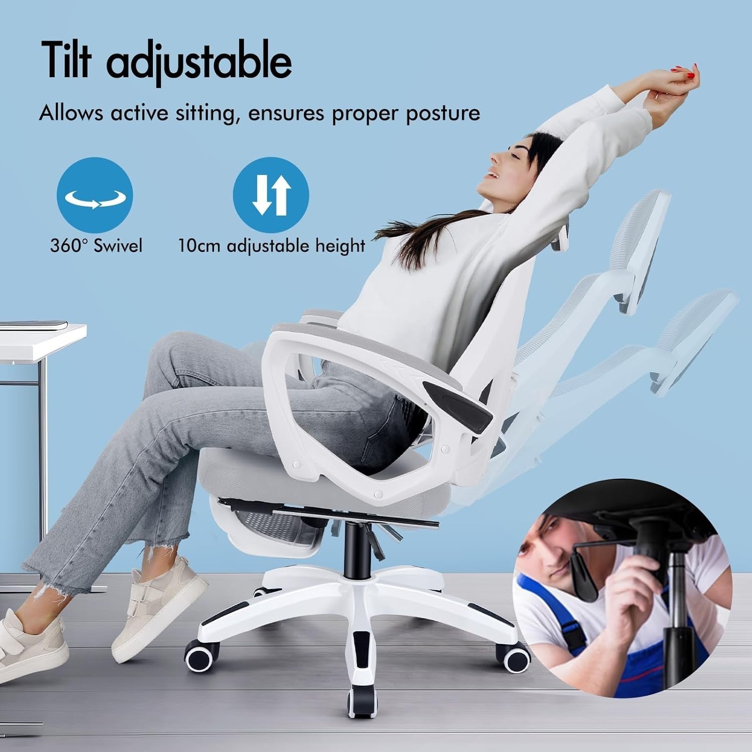 Ergonomic Office Chair High Back Mesh Reclining Gaming Desk Seat Grey 180kg Max