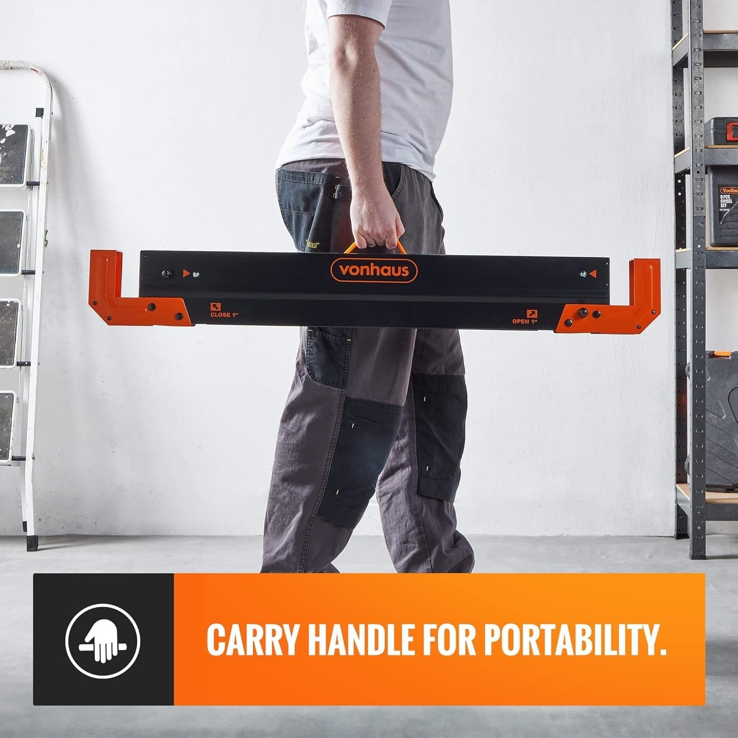 Heavy Duty Folding Sawhorse Twin Pack 1178kg Load 9-Height Adjustable Stands