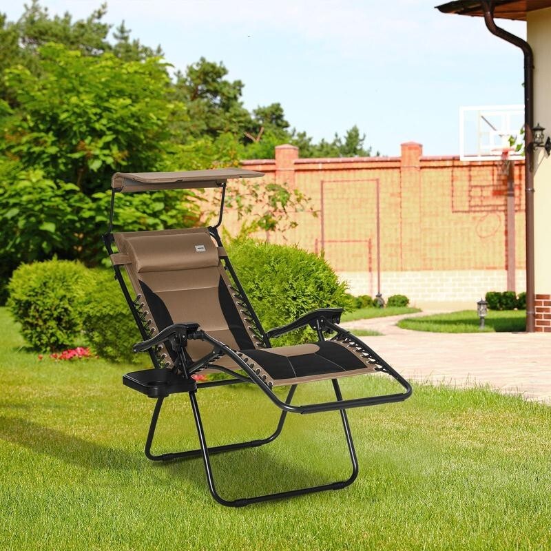 Zero Gravity Recliner Chair Lounger Sunshade Cup Holder Foldable Outdoor Seat