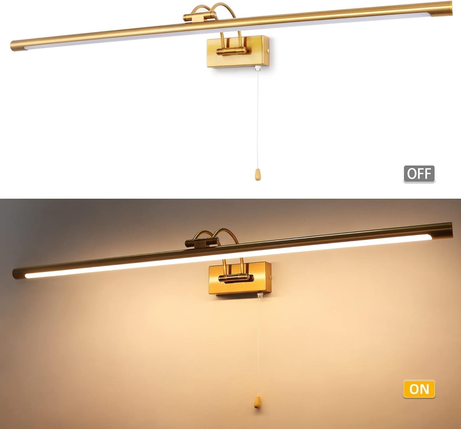 Adjustable LED Bathroom Wall Light 16W Brass Over Mirror 90cm