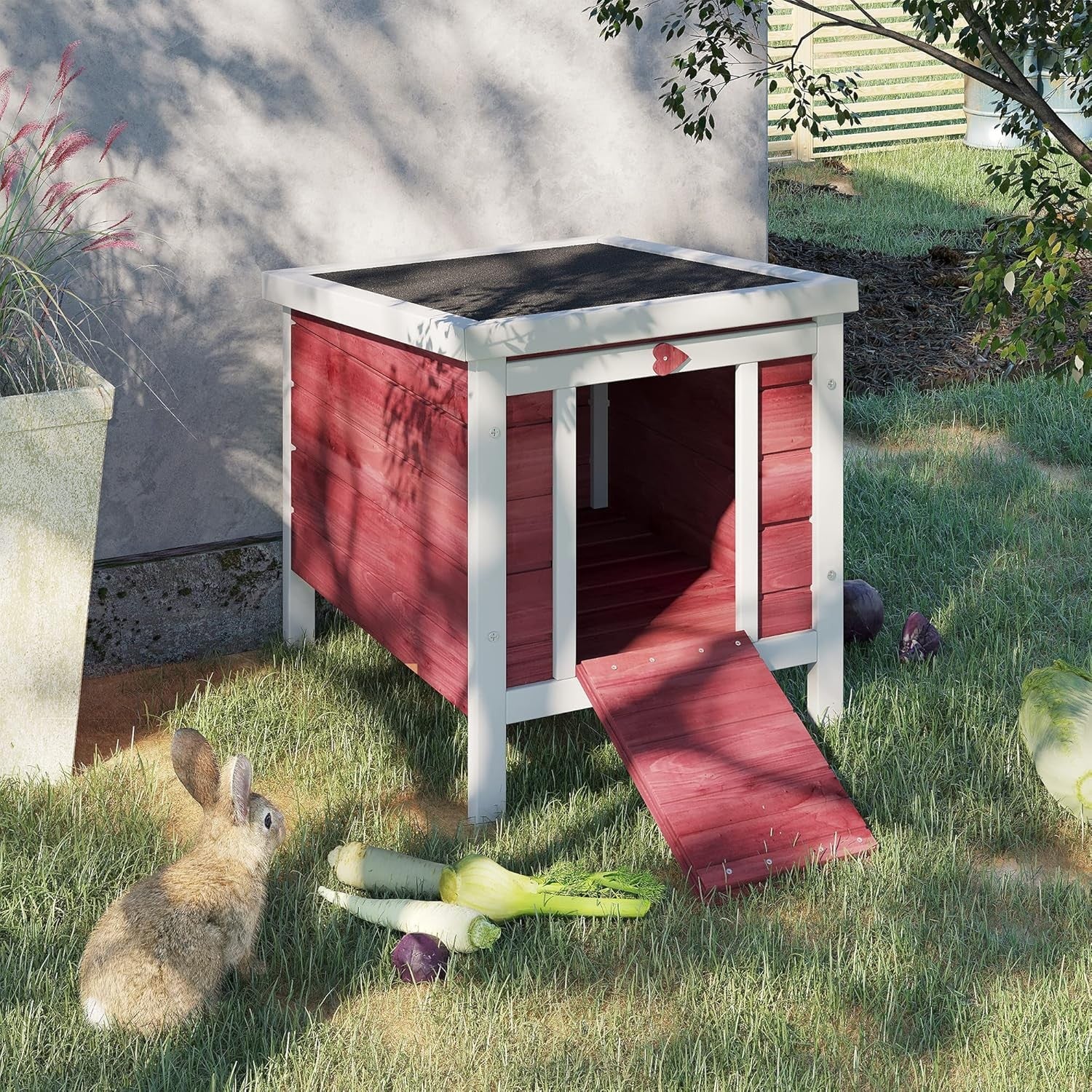Outdoor Rabbit Hutch Small Guinea Pig House Openable Roof Wooden Cage