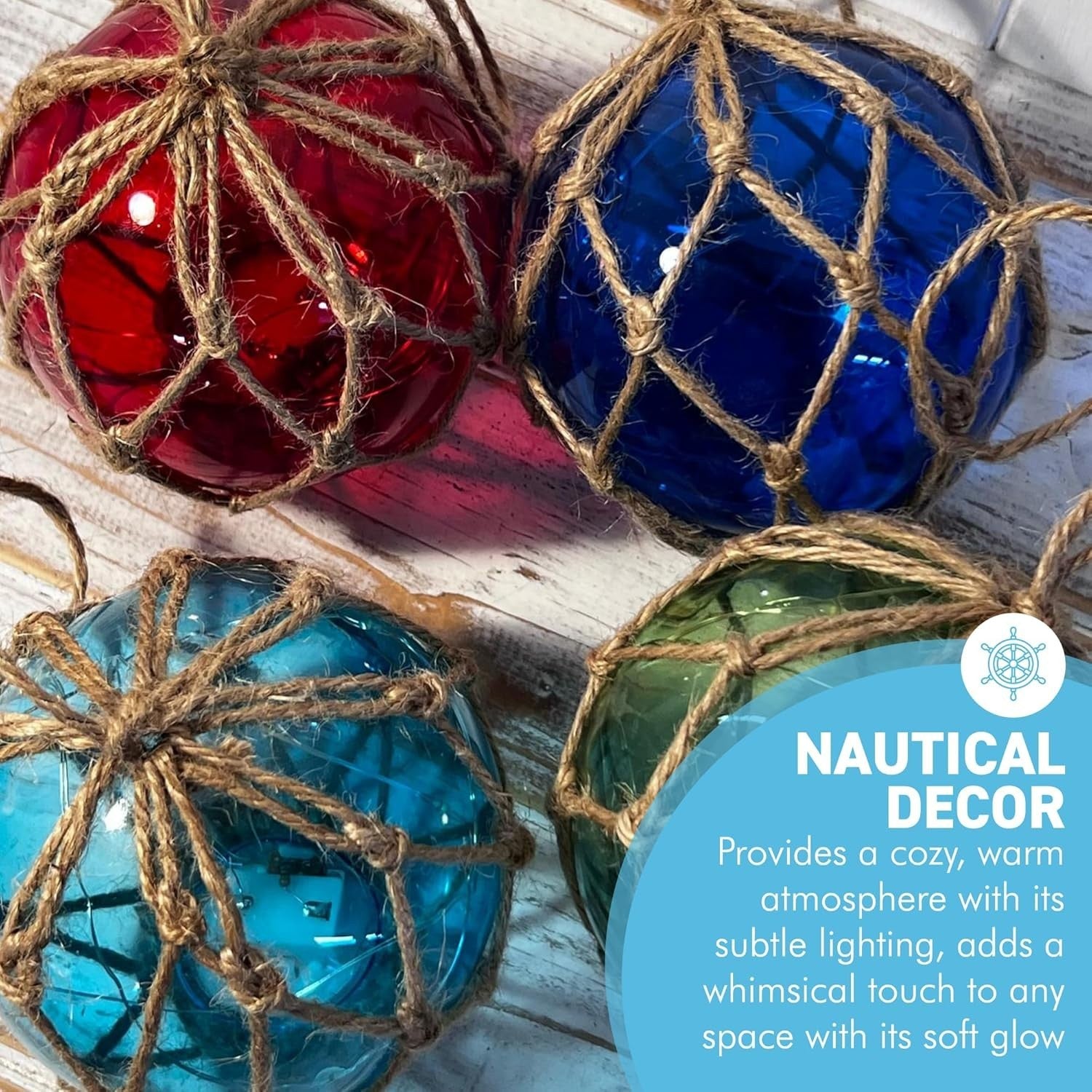 LED Glass Fishing Buoy Lights Set of 4 Nautical Hanging Ornaments Garden Decor