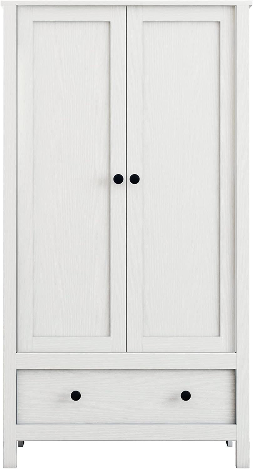 White 2 Door Wardrobe with Drawer Bedroom Storage Engineered Wood