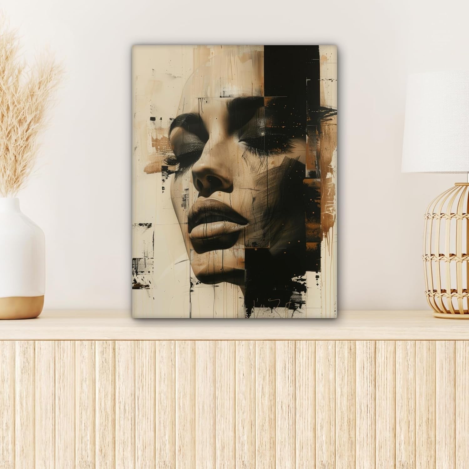 Abstract Woman Canvas Wall Art 30x40cm Modern Beige Print