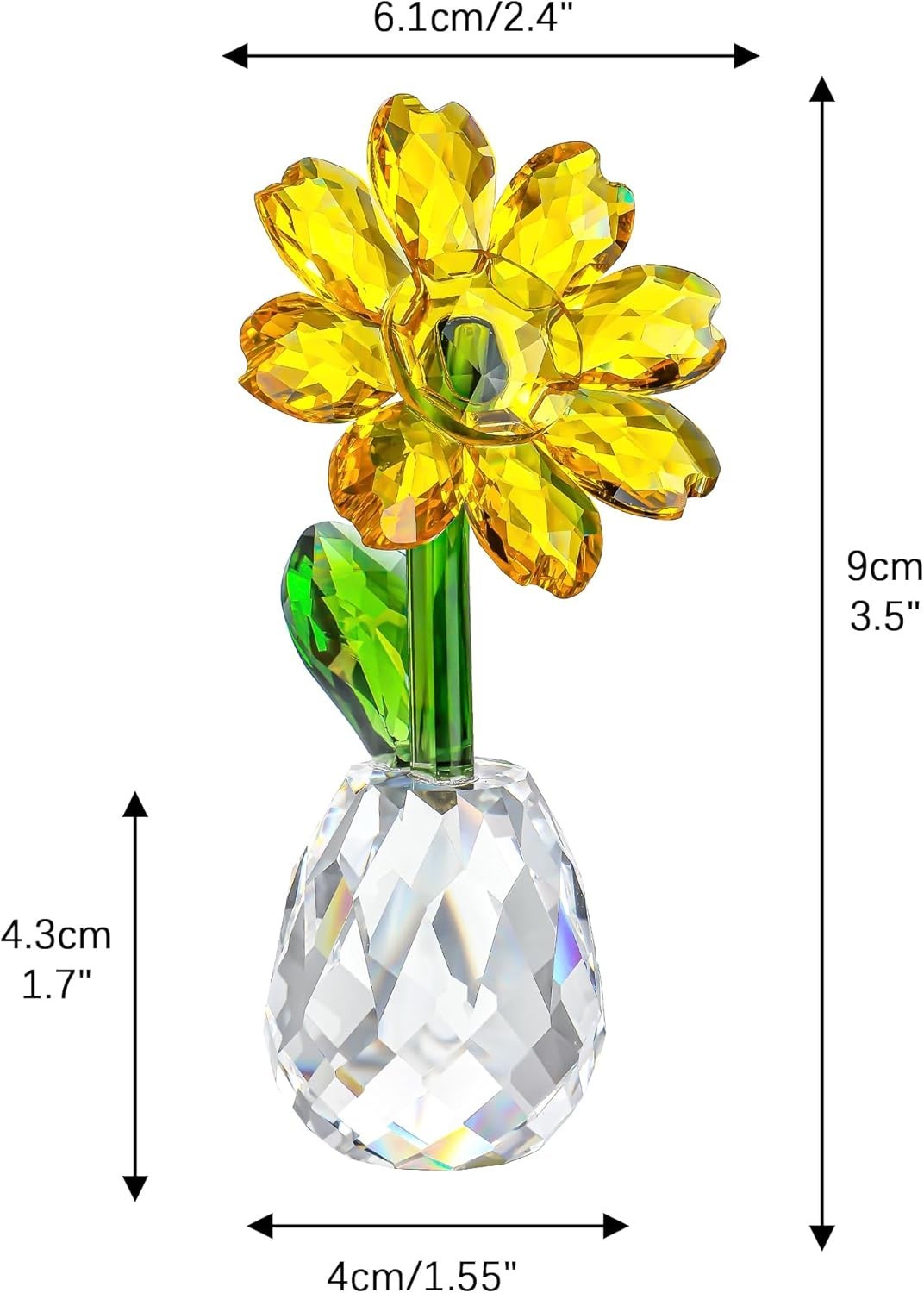 Crystal Sunflower Ornament • Yellow Glass Figurine • Luxury Table Décor Gift