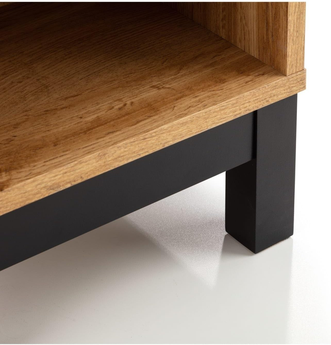 Modern Oak Wood Bedside Table | 1 Drawer Nightstand with Open Shelf & Black Legs