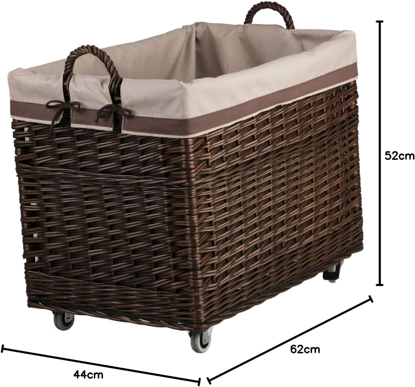 Wicker Log Basket on Wheels Rustic Wood Holder Toy Box Indoor Storage