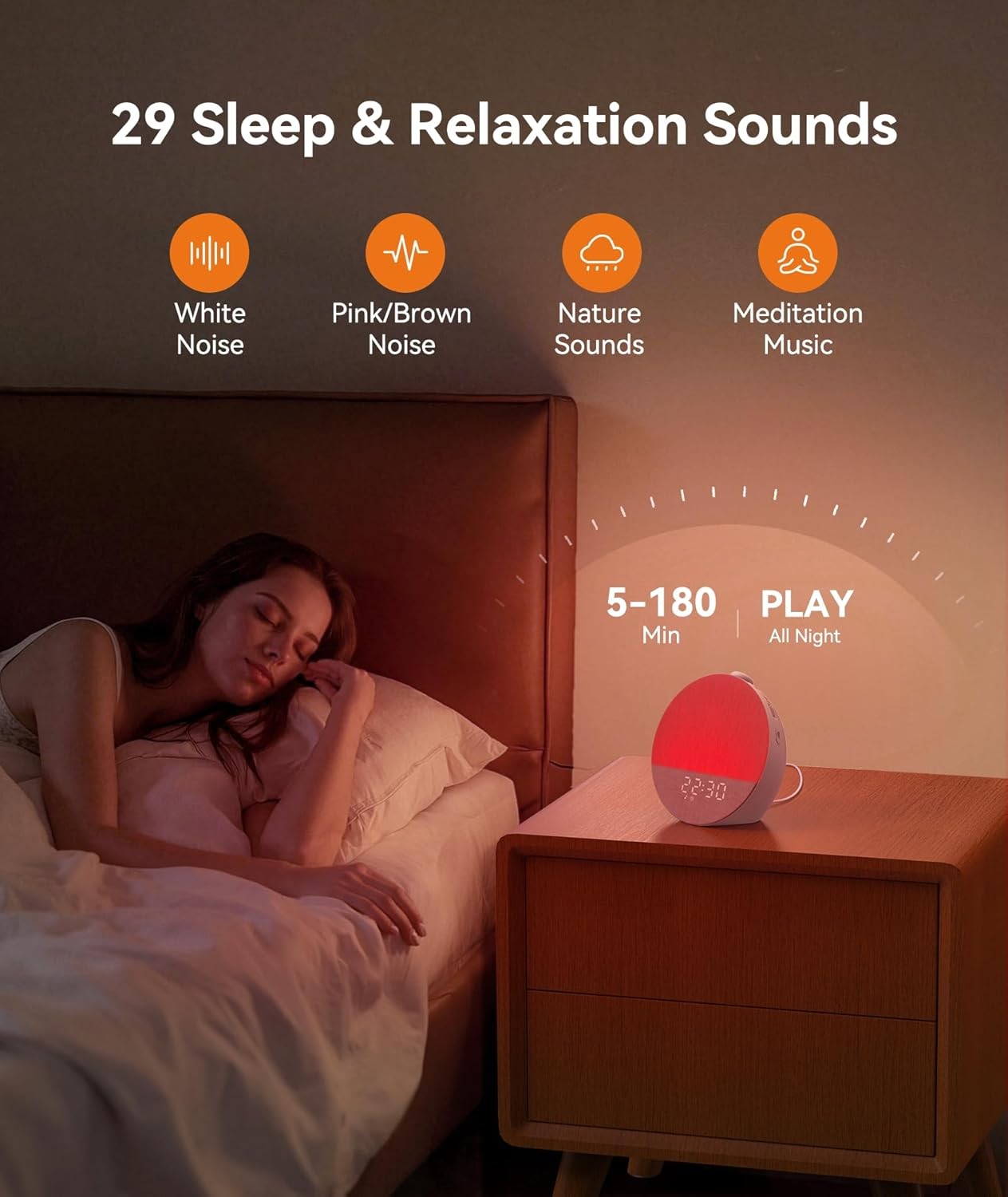 Sunrise Alarm Clock Wake Up Light White Noise 29 Sounds Night Lamp