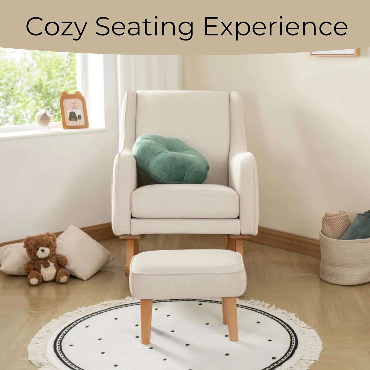 Luxury Nursery Rocking Chair w/ Footstool - Comfy, Stylish, Soft Fabric