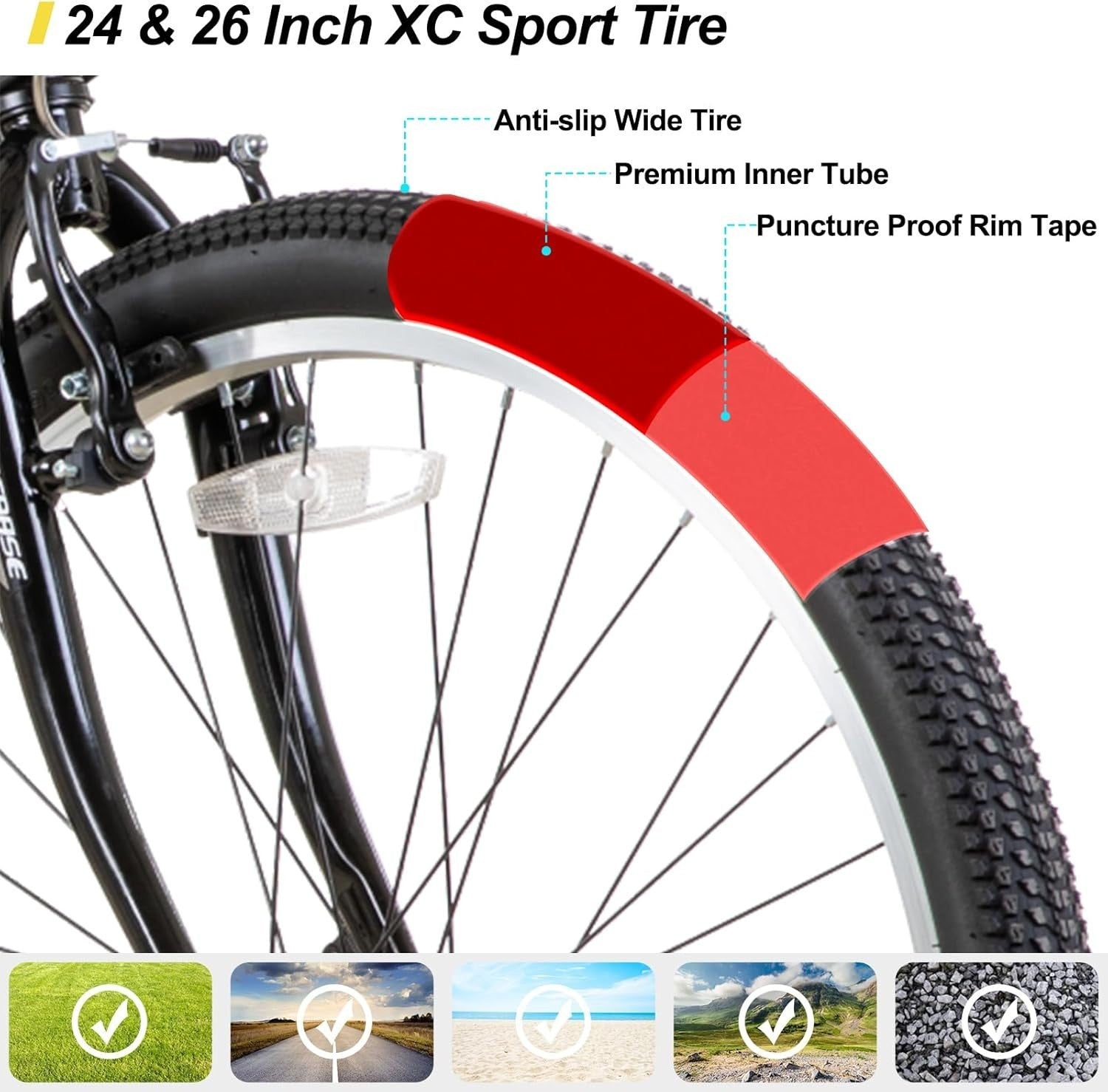 26" Mens Womens MTB Bike 21-Speed Carbon Steel Frame Off-Road Bicycle