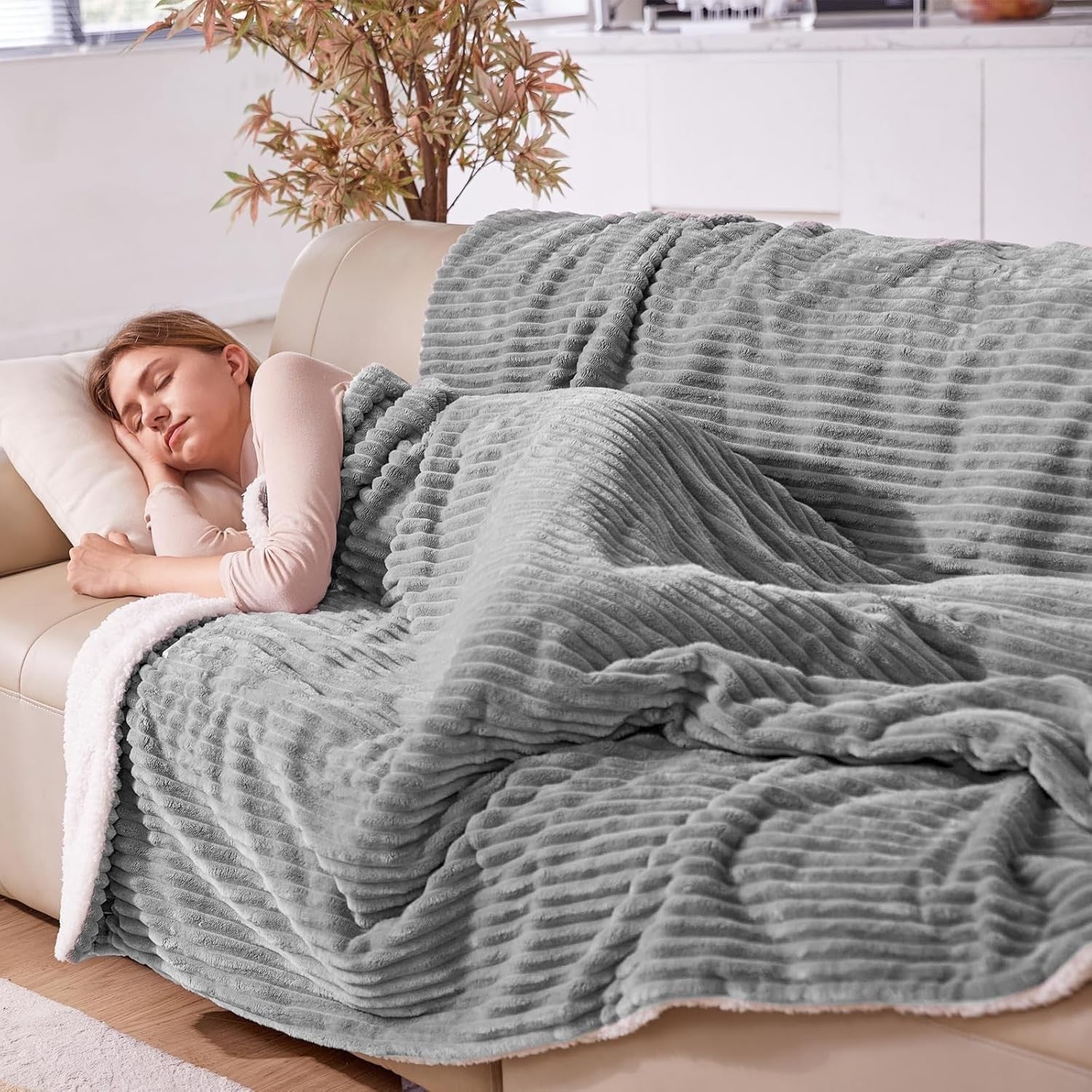 Dark Grey Electric Heated Throw Blanket Single Sherpa 6 Heat Auto Off