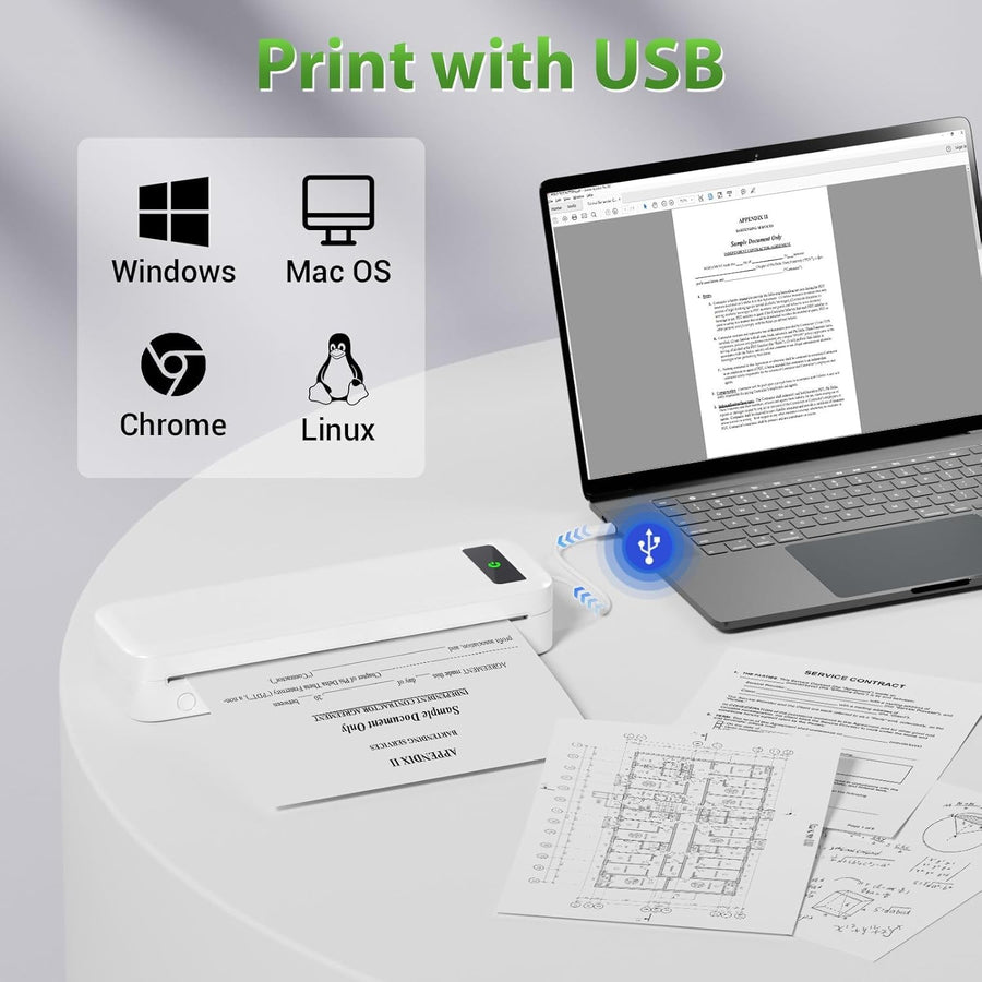 Portable Thermal Printer – Wireless Bluetooth Inkless Printer for A4/Home/Office