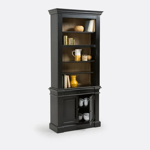 Black Solid Pine Display Cabinet with Shelves & Doors 89x200x33cm
