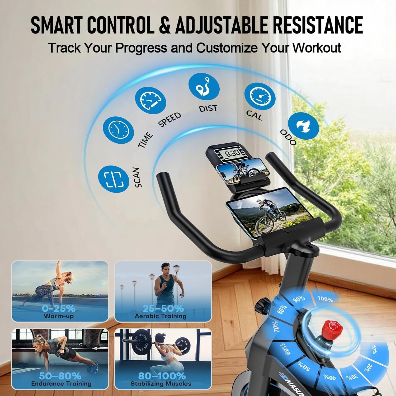 2026 Smart Magnetic Exercise Bike w/ APP, LCD Display, Shock-Absorb Seat 350lb