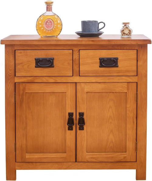Rustic Oak Sideboard Cabinet with 2 Doors & 2 Drawers - Dining & Living Storage