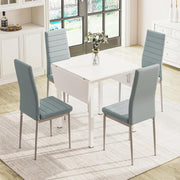 Space-Saving White Drop Leaf Dining Table & 4 Grey PU Leather Chairs Set