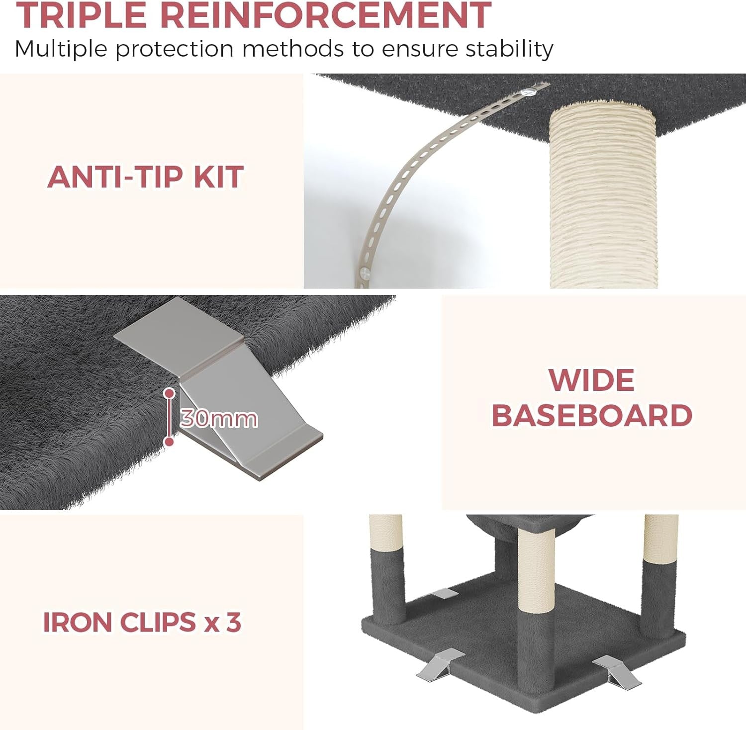 208cm Tall Cat Tree Tower Dark Grey Anti-Tip Multi-Level Condo Scratcher