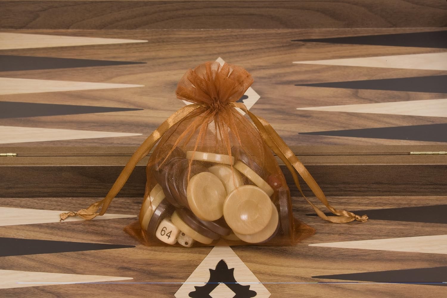 Walnut Backgammon Set Luxury Wooden Foldable Board Mother of Pearl