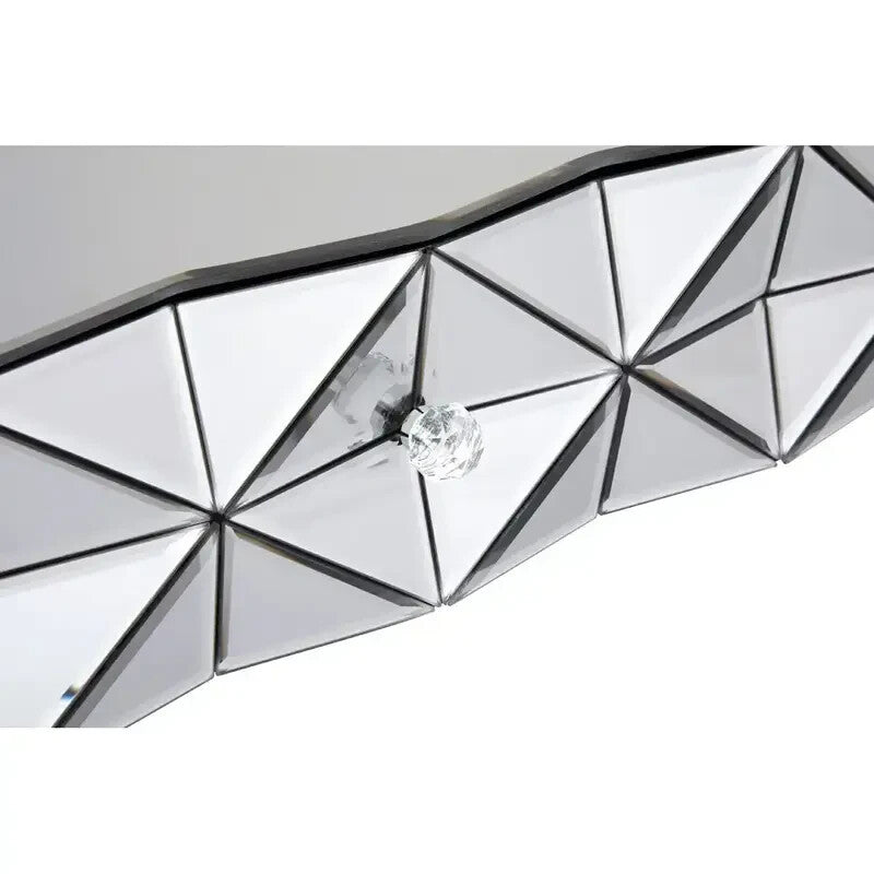 Luxury Mirrored 3D Glass Coffee Table – Silver Top with Black Wood Legs