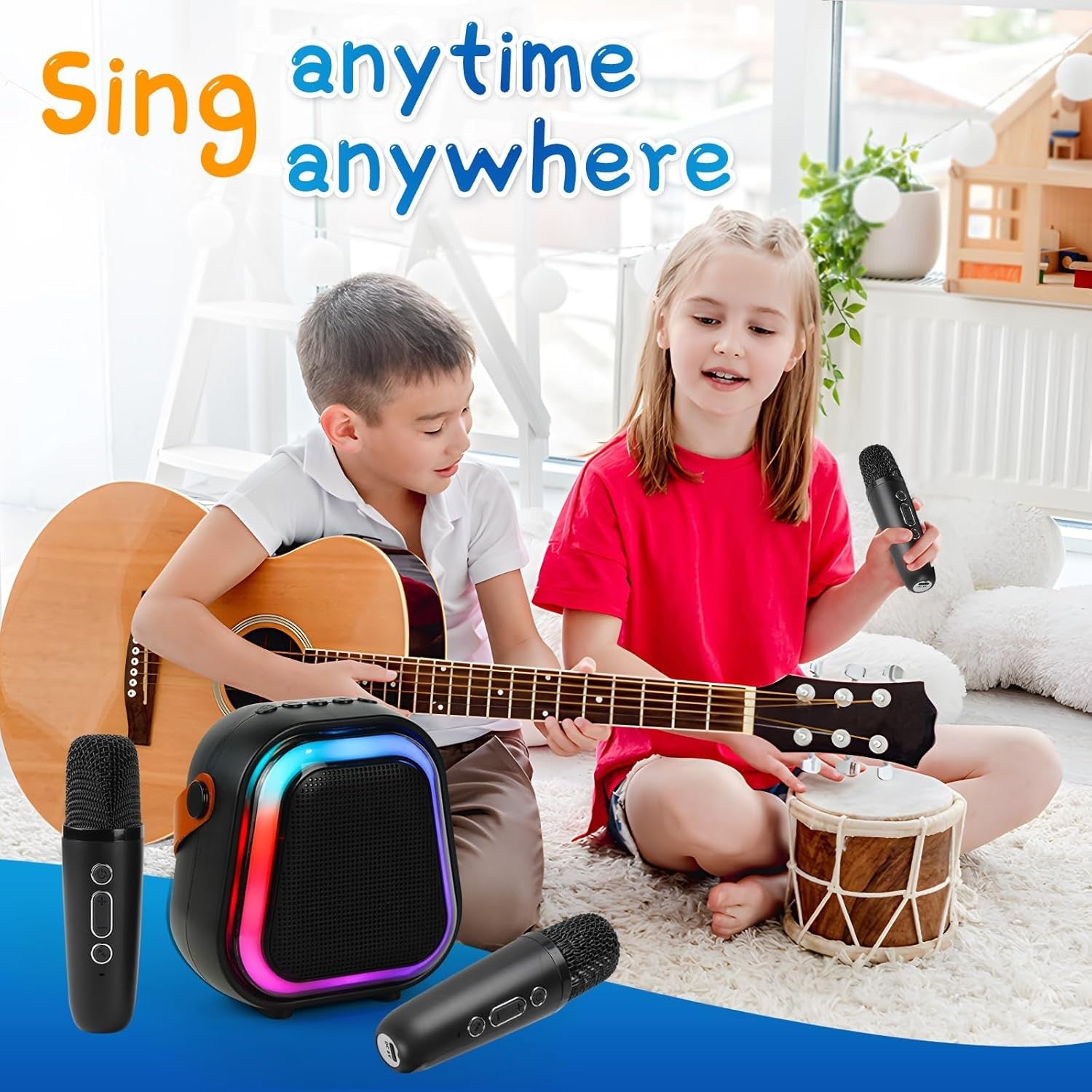 Kids Karaoke Machine Bluetooth Speaker 2 Wireless Mics