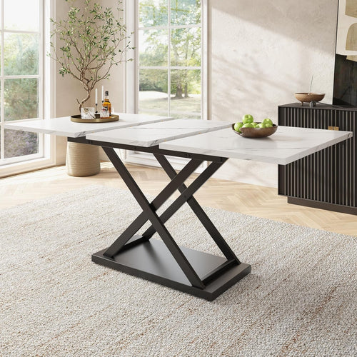 Extendable Marble Dining Table Space Saving 6 Seater Modern Iron Legs