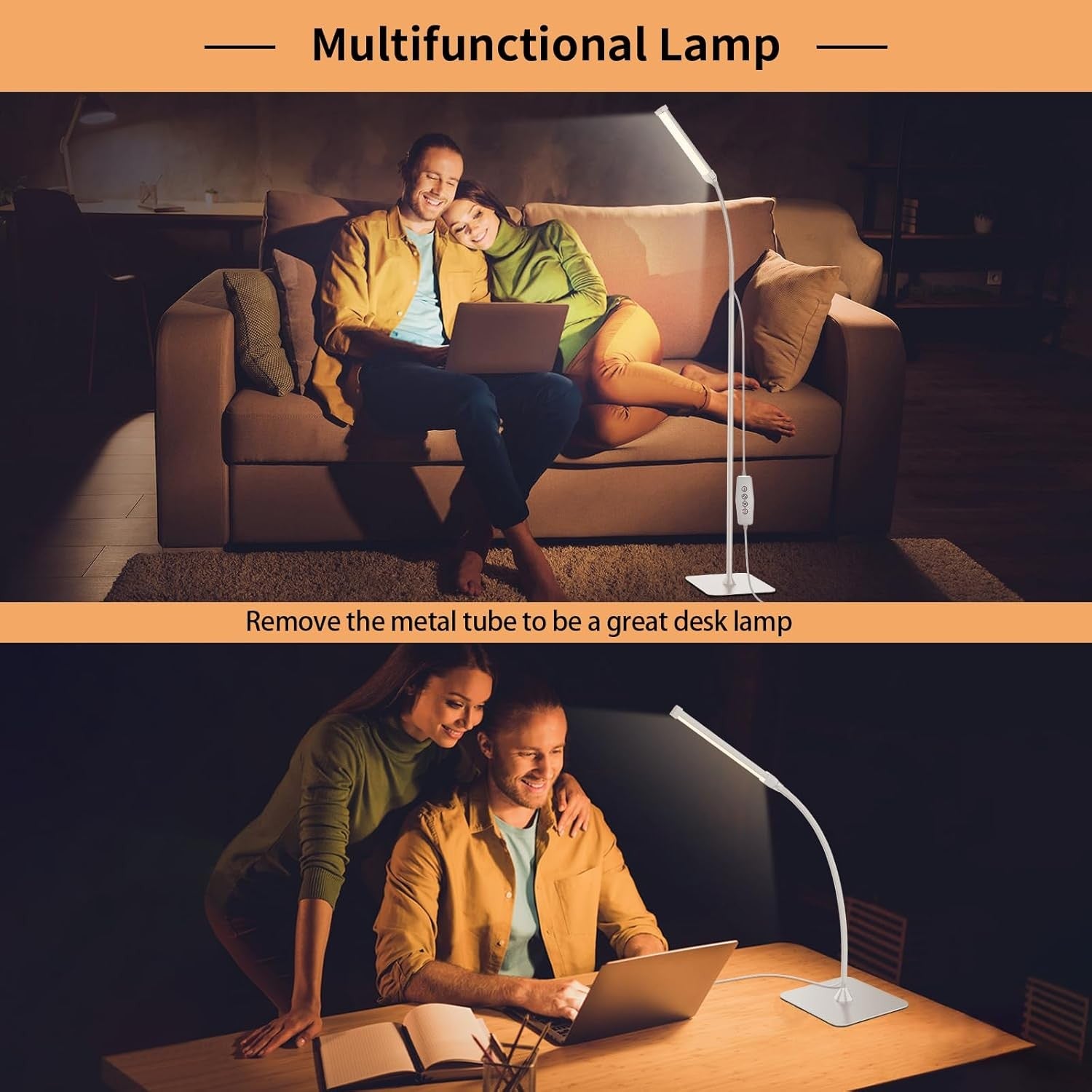 LED Floor Lamp Remote Control Dimmable Reading Light Flexible Gooseneck