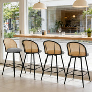 Swivel Bar Stools Set of 4 Rattan Back Upholstered Counter Height Kitchen Seats
