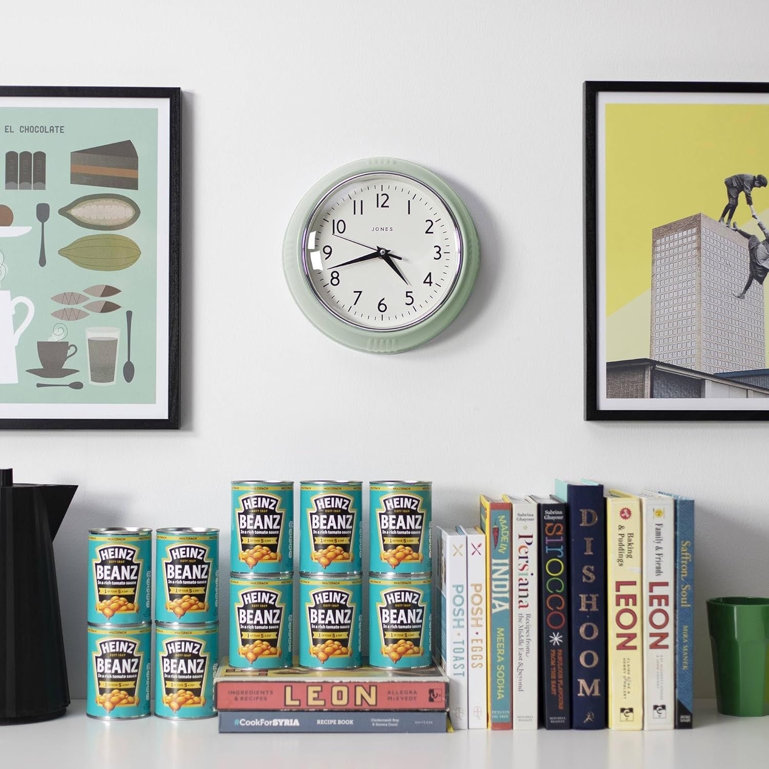 25cm Mint Green Retro Wall Clock Silent Quartz | Easy Read Kitchen Home Decor