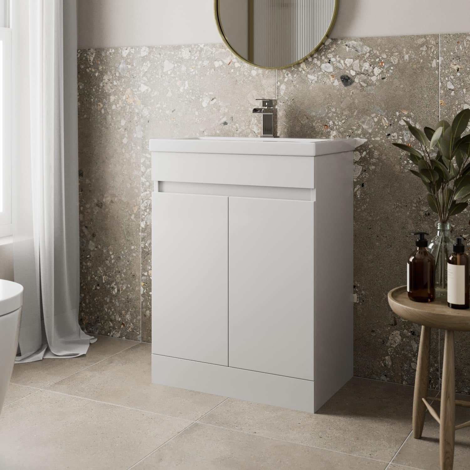 Modern White Gloss Vanity Unit 600mm Bathroom Sink Cabinet With Basin Storage