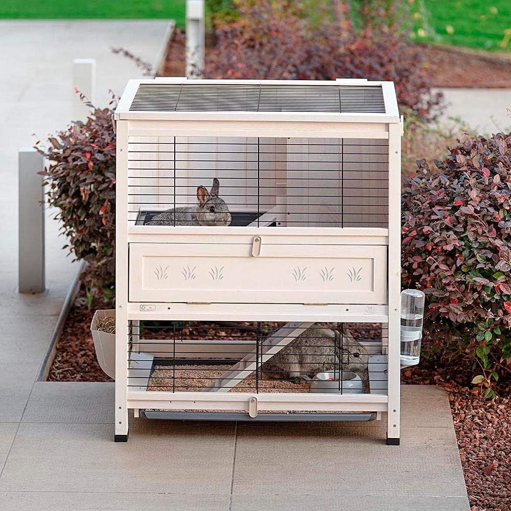 Compact Double Tier Rabbit Hutch Indoor Outdoor Cage Easy Clean Mini