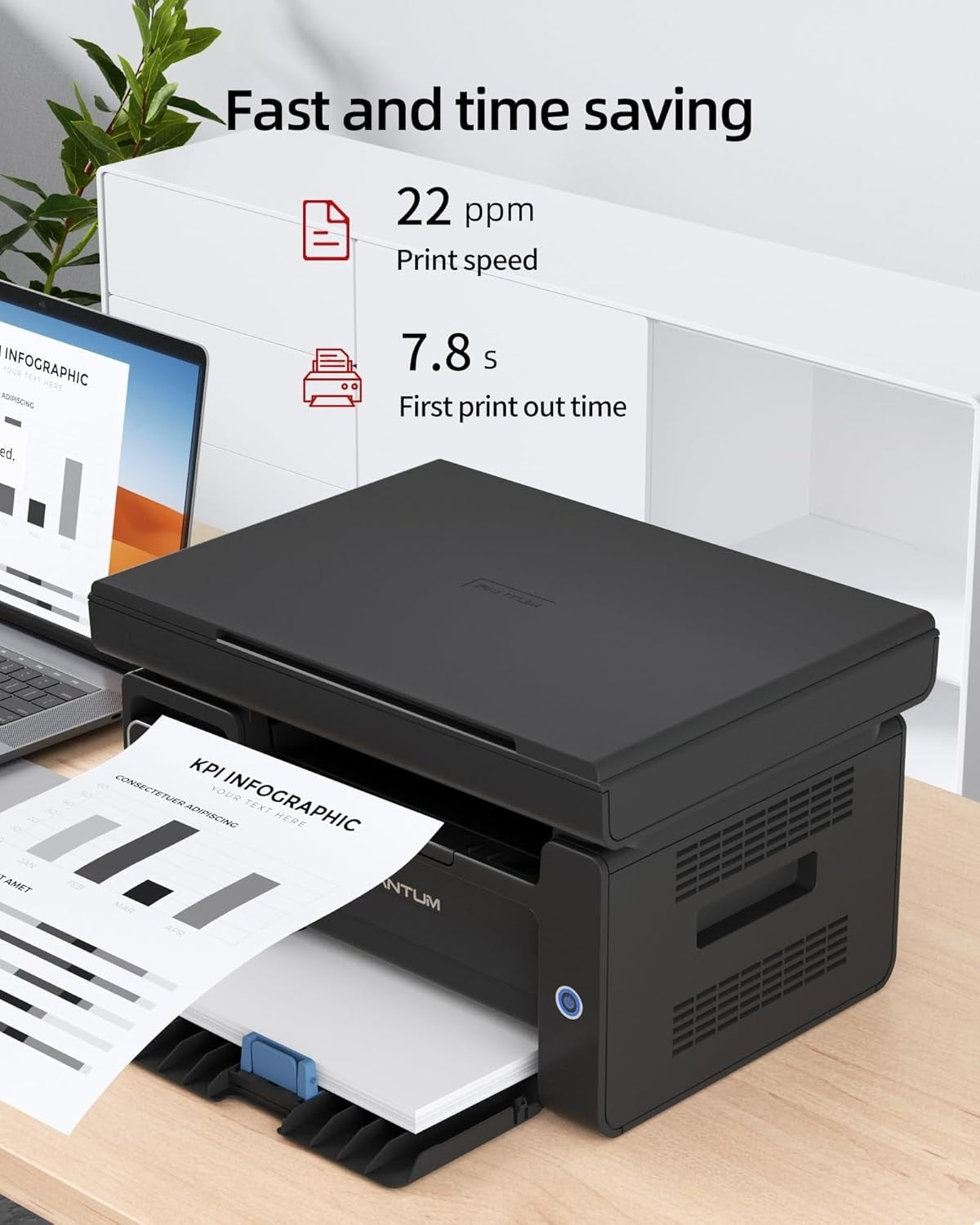 Black Mono Laser Printer A4 22ppm 3-in-1 Wireless USB Ethernet