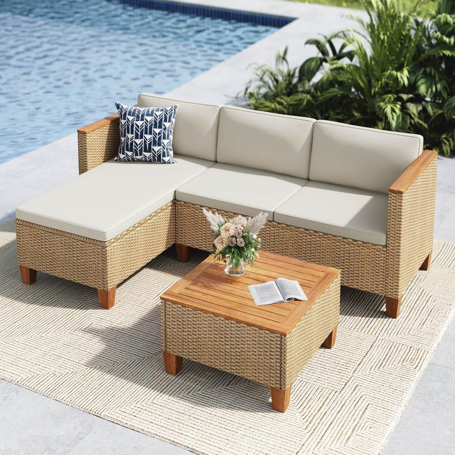 L-Shaped Rattan Garden Sofa Set with Table Outdoor Patio Corner Seating