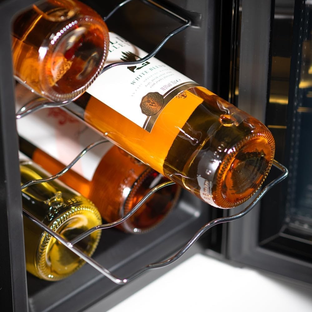 6 Bottle Wine Cooler Fridge Thermoelectric LED Glass Door Countertop