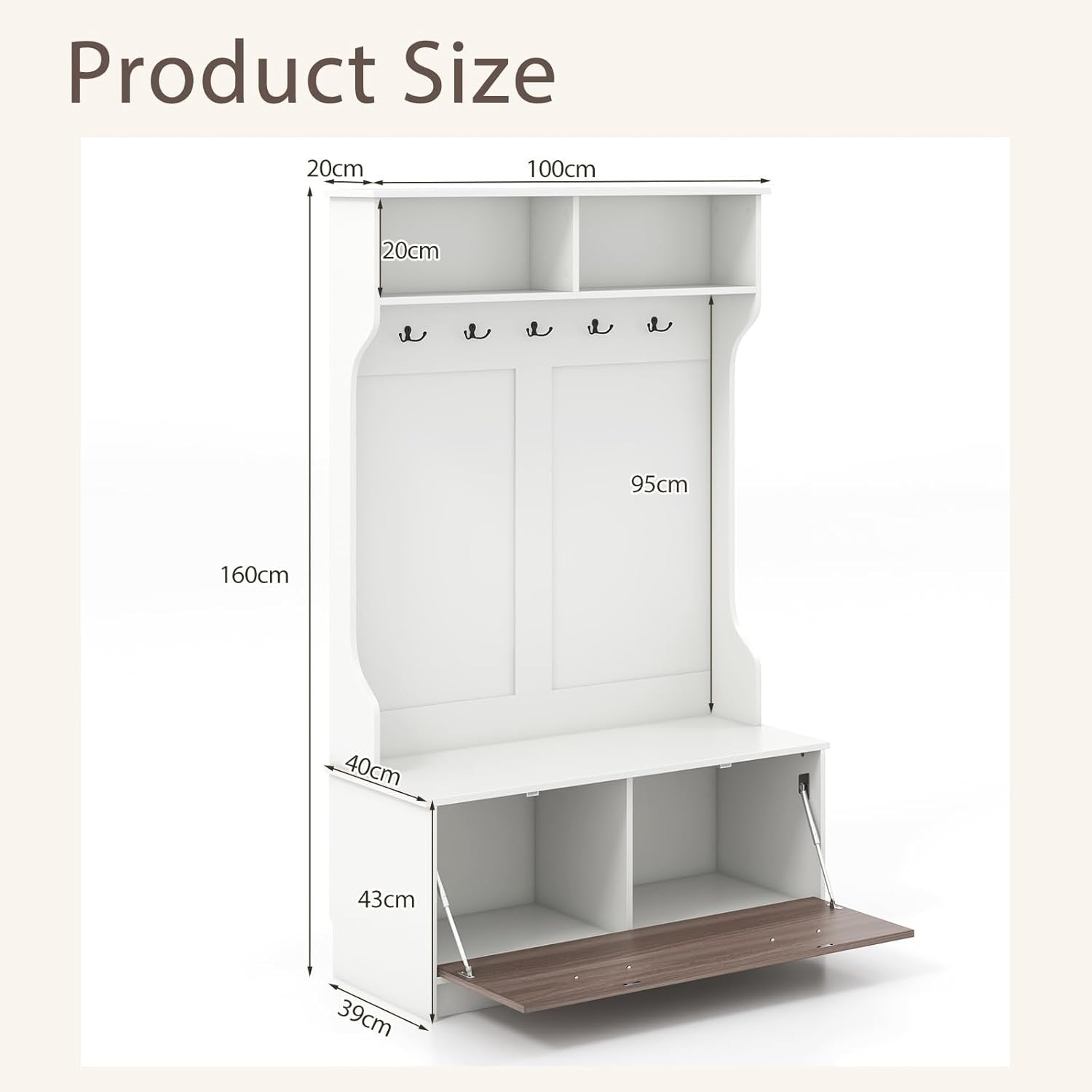 White Hall Tree Coat Rack with Shoe Storage Bench & Shelves for Entryway