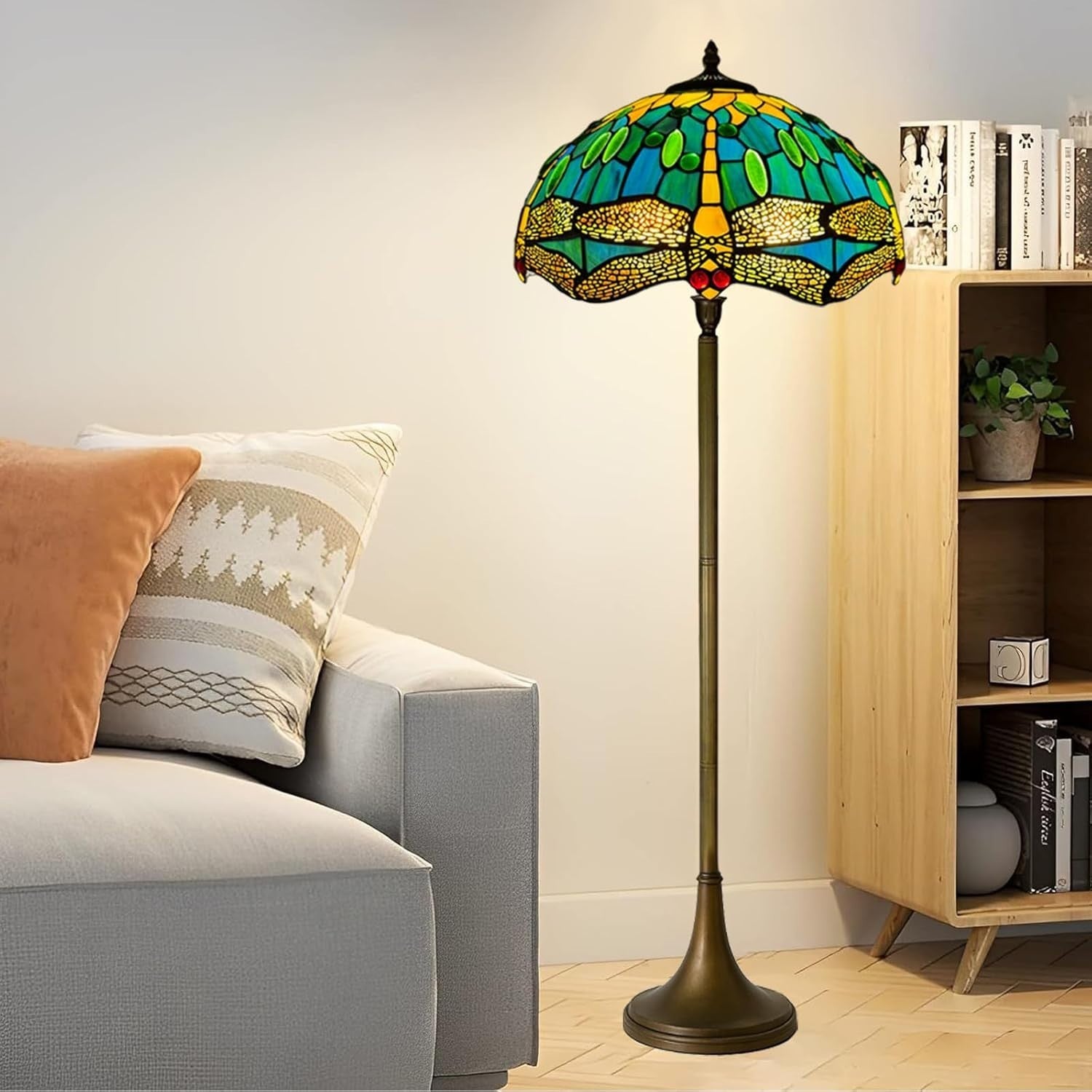 Handcrafted Stained Glass Floor Lamp 16in Tiffany Antique Style Home Light