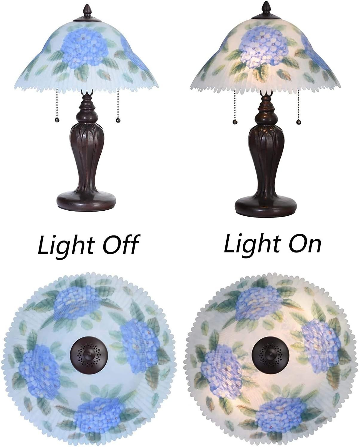 Hand-Painted Hydrangea Table Lamp, Stained Glass Shade, 35x49x36 cm