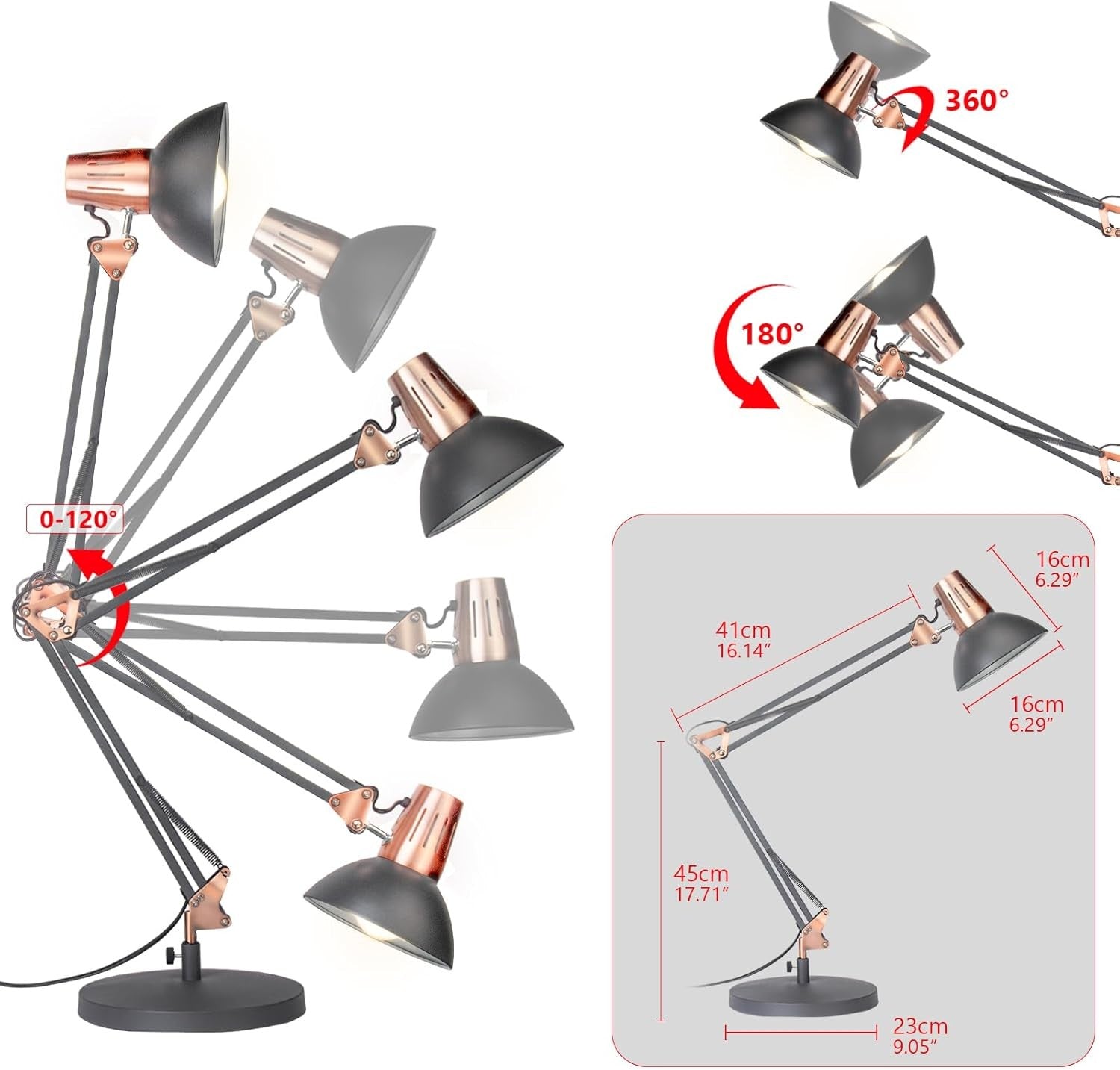 Vintage Adjustable Desk Lamp Clamp Retro Metal Swing Arm Reading Light
