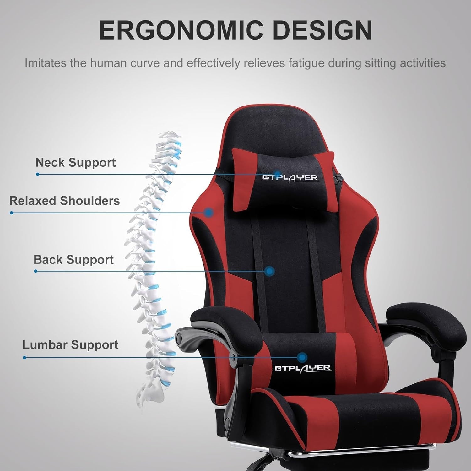 Gaming Chair Ergonomic Fabric Massage Lumbar Support Reclining Footrest Office D
