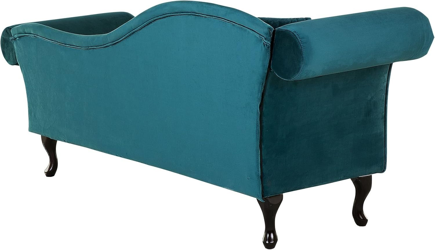 Vintage Teal Velvet Left Hand Chaise Lounge Button Tufted Wood Legs